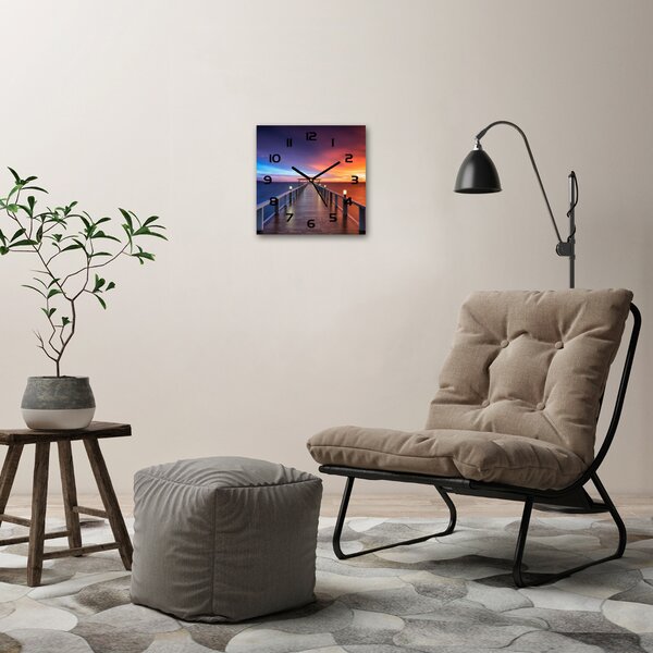 Skleněné hodiny čtverec Dřevěný most pl_zsk_30x30_c-f_70190870