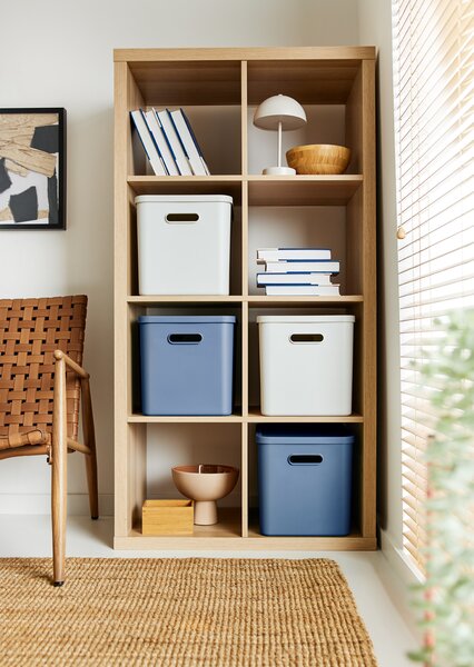 Rotho Úložný box, rovný s víkem, 27l, modrá ALBU LIGHT, 37x29x30