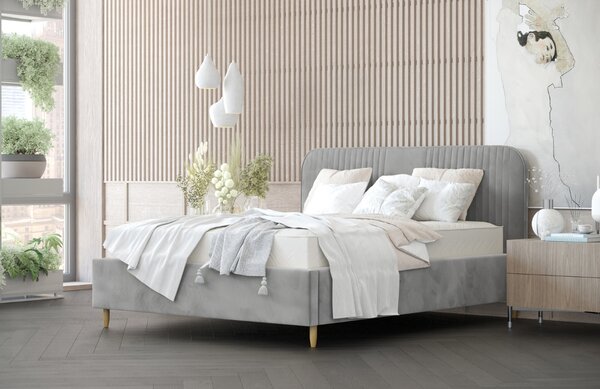 Maison de Rêve Šedá sametová dvoulůžková postel LIVY 160 x 200 cm s úložným prostorem