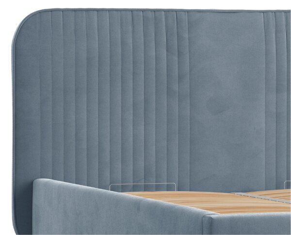 Maison de Rêve Modrošedá sametová dvoulůžková postel LIVY 160 x 200 cm s úložným prostorem