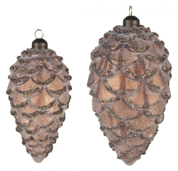 2ks hnědá antik skleněná závěsná ozdoba šiška – 9x18 / 7x15 cm