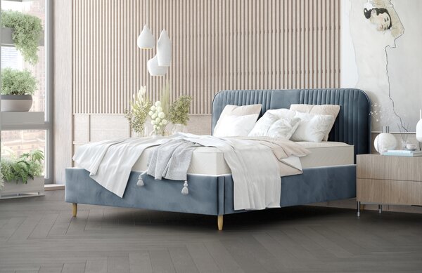 Maison de Rêve Modrošedá sametová dvoulůžková postel LIVY 160 x 200 cm s úložným prostorem