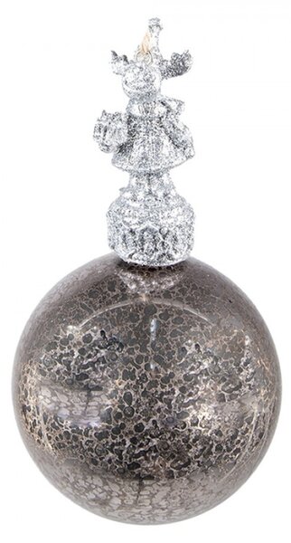 Stříbrná antik skleněná vánoční koule se sobem – 7x14 cm