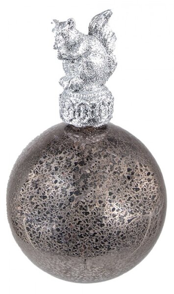 Stříbrná antik skleněná vánoční koule s veverkou – 7x13 cm