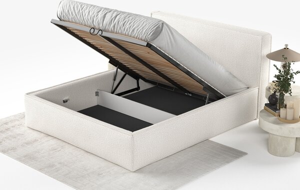 Maison de Rêve Světle béžová čalouněná dvoulůžková postel LOUNGE L 160 x 200 cm s úložným prostorem