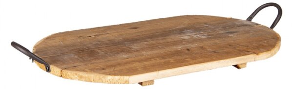 Oválný servírovací tác Lammert s kovovými uchy z recyklovaného dřeva L – 49x29x2 cm