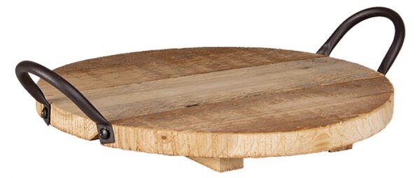 Kulatý servírovací tác Lammert s kovovými uchy z recyklovaného dřeva – 26x2 cm