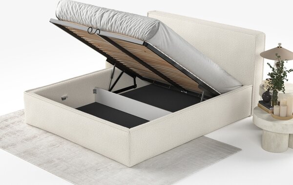 Maison de Rêve Béžová čalouněná dvoulůžková postel LOUNGE L 160 x 200 cm s úložným prostorem