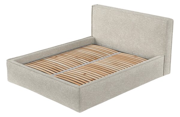 Maison de Rêve Šedobéžová čalouněná dvoulůžková postel LOUNGE L 160 x 200 cm s úložným prostorem