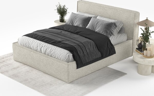 Maison de Rêve Šedobéžová čalouněná dvoulůžková postel LOUNGE L 160 x 200 cm s úložným prostorem
