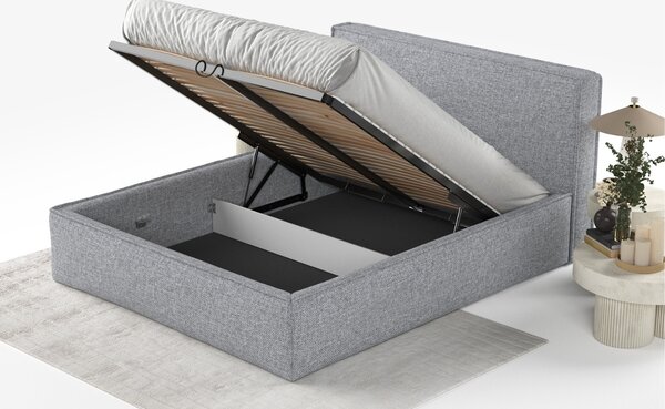 Maison de Rêve Šedá čalouněná dvoulůžková postel LOUNGE L 160 x 200 cm s úložným prostorem