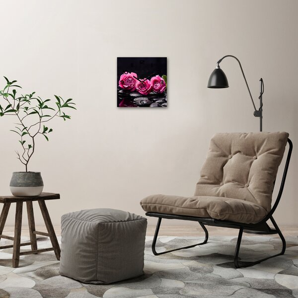 Skleněné hodiny čtverec Růžové růže pl_zsk_30x30_c-f_77048055