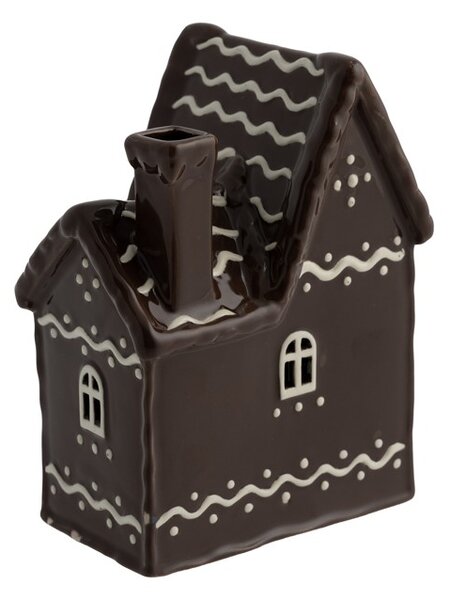 Keramický svícen Domek - Perníková chaloupka hnědý lesklý 16 cm