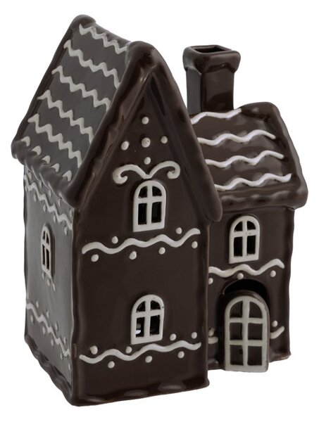 Keramický svícen Domek - Perníková chaloupka hnědý lesklý 16 cm