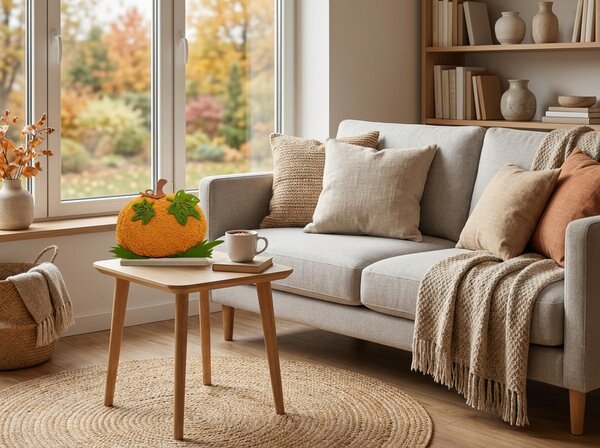 Podzimní dekorace na podstavci PUMPKIE 18 cm, oranžová