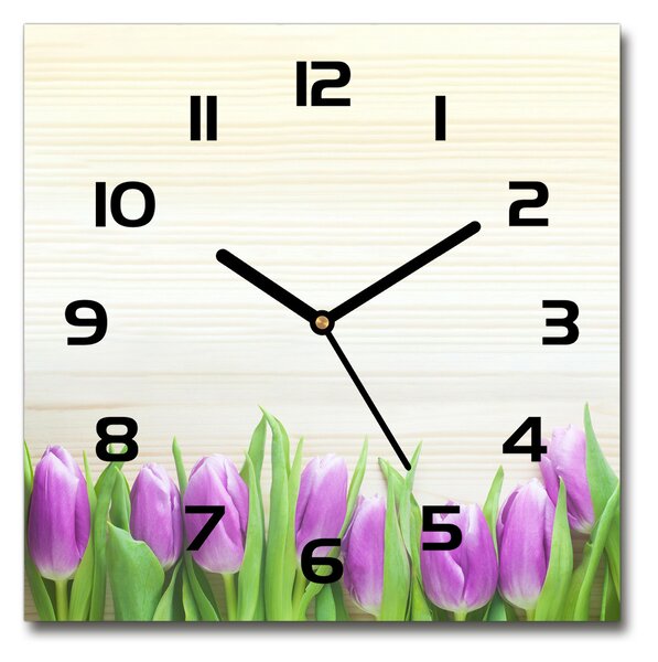 Skleněné hodiny čtverec Fialové tulipány pl_zsk_30x30_c-f_78755149