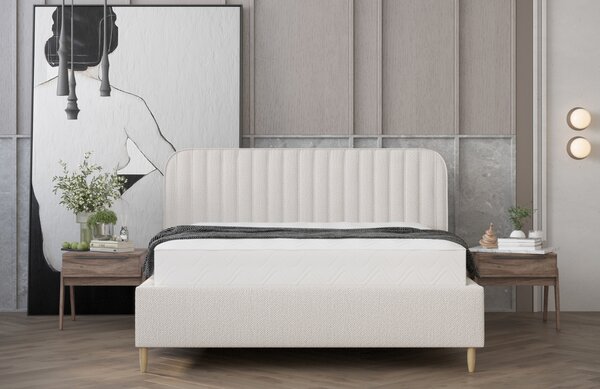 Maison de Rêve Světle béžová čalouněná dvoulůžková postel NOTO 160 x 200 cm s úložným prostorem
