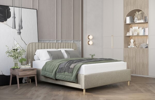 Maison de Rêve Šedobéžová čalouněná dvoulůžková postel NOTO 160 x 200 cm s úložným prostorem