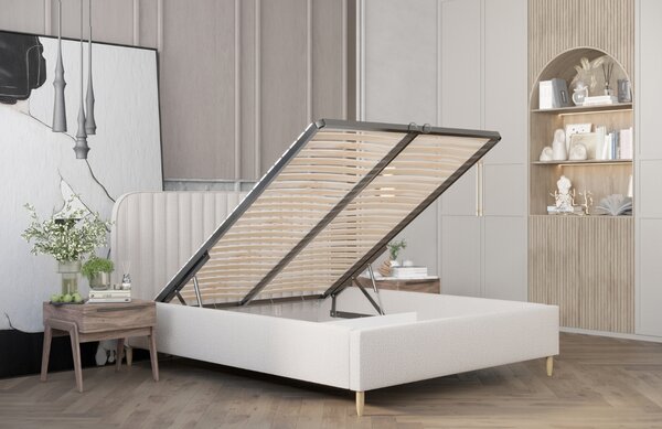 Maison de Rêve Světle béžová čalouněná dvoulůžková postel NOTO 160 x 200 cm s úložným prostorem