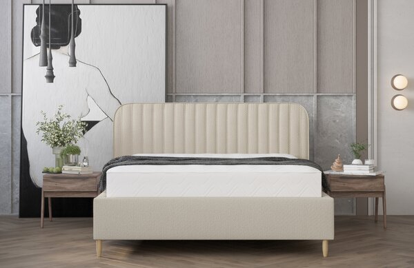 Maison de Rêve Béžová čalouněná dvoulůžková postel NOTO 160 x 200 cm s úložným prostorem