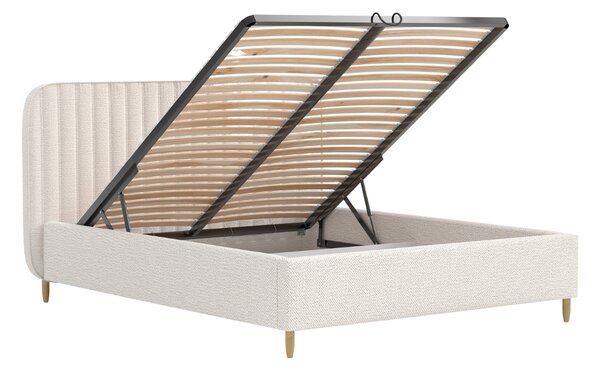 Maison de Rêve Světle béžová čalouněná dvoulůžková postel NOTO 160 x 200 cm s úložným prostorem