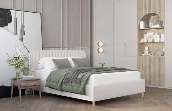 Maison de Rêve Světle béžová čalouněná dvoulůžková postel NOTO 160 x 200 cm s úložným prostorem