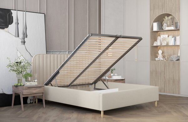 Maison de Rêve Béžová čalouněná dvoulůžková postel NOTO 160 x 200 cm s úložným prostorem