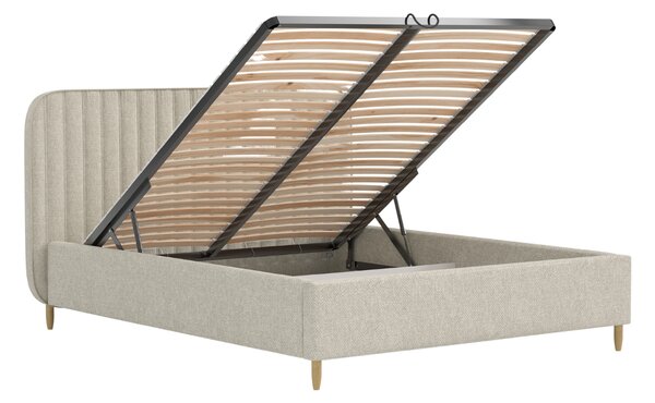 Maison de Rêve Šedobéžová čalouněná dvoulůžková postel NOTO 160 x 200 cm s úložným prostorem