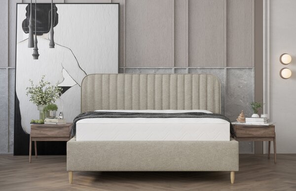 Maison de Rêve Šedobéžová čalouněná dvoulůžková postel NOTO 160 x 200 cm s úložným prostorem
