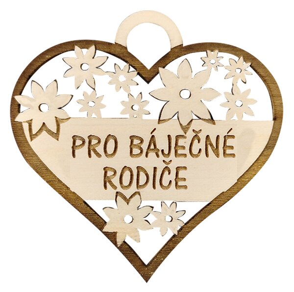 AMADEA Dřevěné srdce s textem "pro báječné rodiče", 7 cm, český výrobek