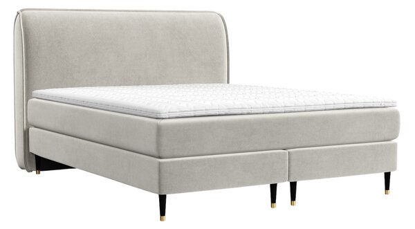 Maison de Rêve Světle béžová sametová postel boxspring OFFO 160 x 200 cm