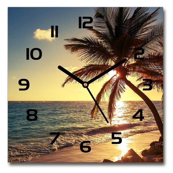 Skleněné hodiny čtverec Tropická pláž pl_zsk_30x30_c-f_83274893