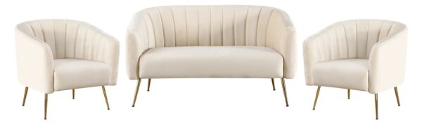 KONDELA Designové křeslo, béžová Velvet látka/gold chrom-zlatý, BAGY