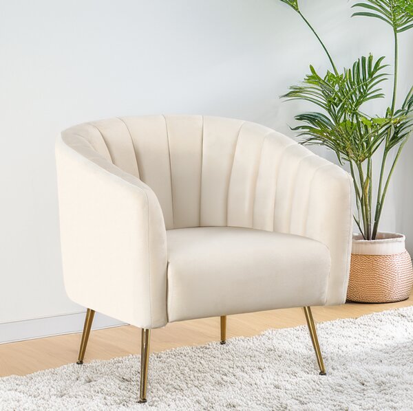 KONDELA Designové křeslo, béžová Velvet látka/gold chrom-zlatý, BAGY