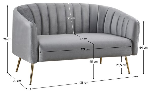KONDELA Designový 2-sed, šedá Velvet látka/gold chrom-zlatý, BAGY