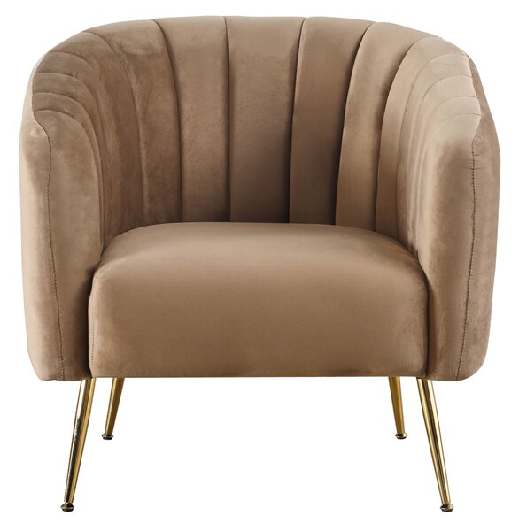 KONDELA Designové křeslo, hnědá Velvet látka/gold chrom-zlatý, BAGY