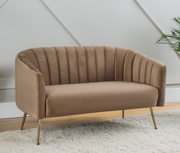 KONDELA Designový 2-sed, hnědá Velvet látka/gold chrom-zlatý, BAGY