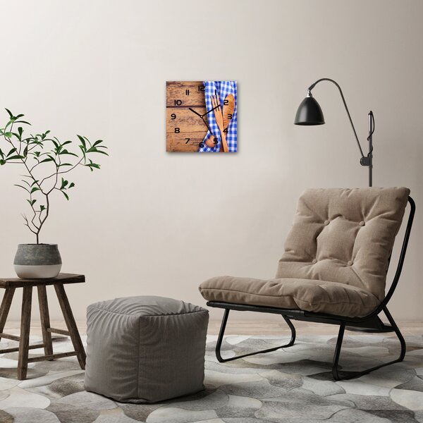 Skleněné hodiny čtverec Dřevěné příbory pl_zsk_30x30_c-f_88440875
