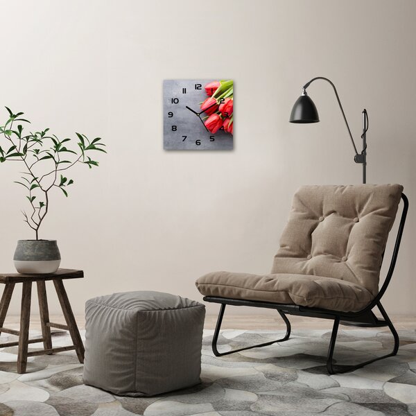 Skleněné hodiny čtverec Červené tulipány pl_zsk_30x30_c-f_99719823