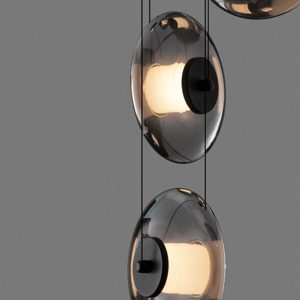 Kouřově šedé skleněné závěsné LED světlo Nova Luce Skia 40 cm