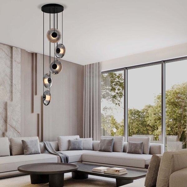 Kouřově šedé skleněné závěsné LED světlo Nova Luce Skia 40 cm
