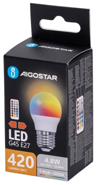 Aigostar - LED RGBW Stmívatelná žárovka G45 E27/4,8W/230V 3000K + DO