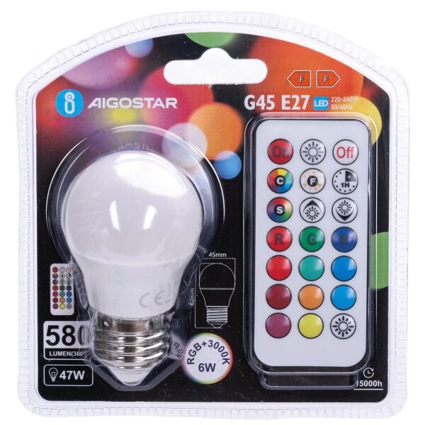 Aigostar - LED RGBW Stmívatelná žárovka G45 E27/6W/230V 3000K + DO