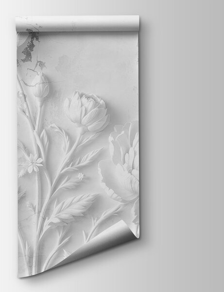 Fototapeta Bílá květinová řezba na zdi, 3D fototapety, Populární fototapety, w03553v2 - Tapeko.co.cz