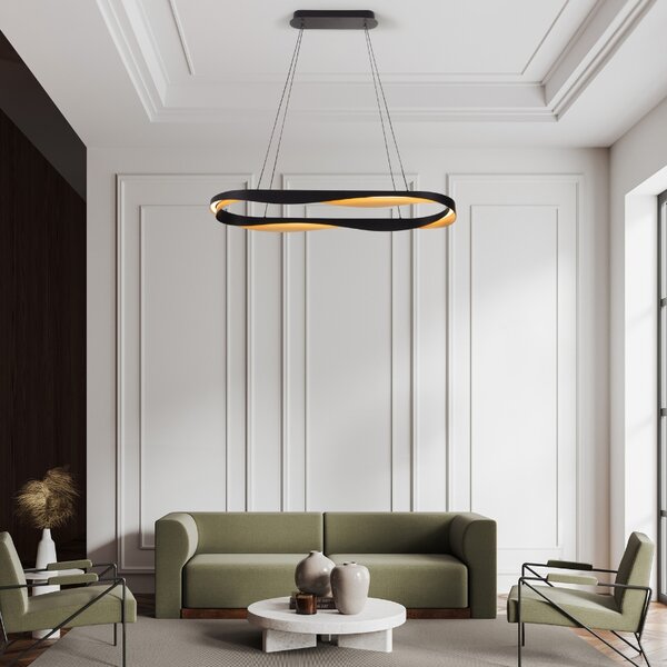 Černo-zlaté kovové závěsné LED světlo Nova Luce Radon 100 cm