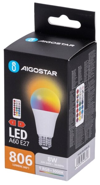 Aigostar - LED RGBW Stmívatelná žárovka A60 E27/8W/230V 3000K + DO