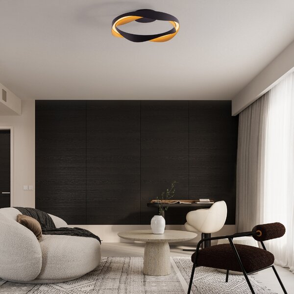 Černo-zlaté kovové stropní LED světlo Nova Luce Radon 45 cm
