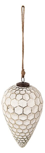 Bílá antik skleněná šiška Hexagon white XL - Ø 14*25 cm - Clayre & Eef