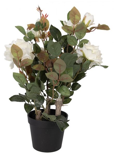 Dekorační květina růže v květináči s bílými květy Rose white - 20*20*55 cm - Clayre & Eef