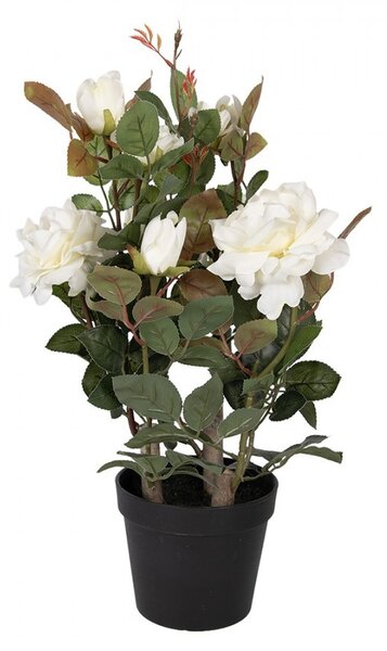 Dekorační květina růže v květináči s bílými květy Rose white - 20*20*55 cm - Clayre & Eef